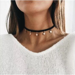 SALE! BLACK CHOKER MULTIPLE STAR PENDANT NECKLACE